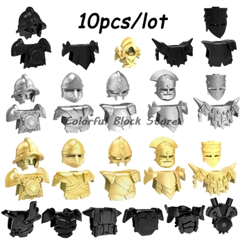 10PCS/VEEL Middeleeuwse Soldaten Tekens Helmen Battle Armor bouwstenen Accessoires Zwart Grijs Goud Kinderen Jongens Gaven Speelgoed