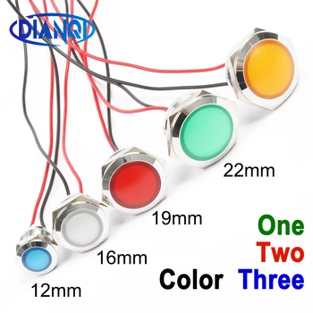 12mm 16mm en 19mm 22mm Waterdichte Metalen Sferische Ronde indicator Signaal lamp LICHT met draad 1/2/3 LED rood geel blauw groen wit