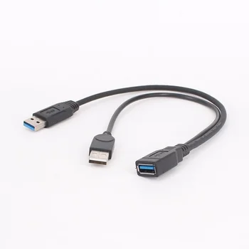 1pc Zwart USB 3.0-Female To Dual USB Male met de Extra Power Gegevens Y verlengkabel voor 2.5