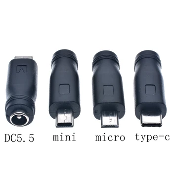 1pcs DC5.5 x 2.1 mm Female naar het Type c Mini / Micro USB Male 5 Pins DC Power Plug Connector Adapter voor V8-V3 Android*