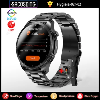 2023 Nieuw Bloed Suiker Smartwatch 1.39 -inch 360*360 HD Touch Groot Scherm ECG Slimme Horloges Monitoring van Niet-invasieve Bloed Glucose
