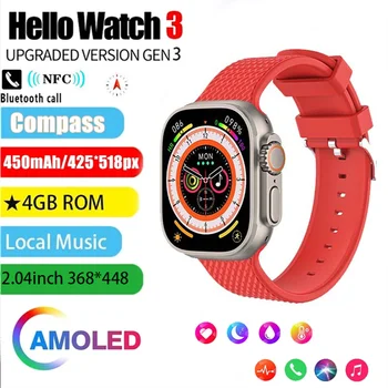 2023 Nieuwe Hello Bekijk De 3 Mannen Smartwatch Super AMOLED-Scherm Vrouwen Smartwatch NFC Kompas 4G ROM Android IOS PK HK8 PRO MRO-MAX