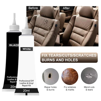 20ml Wash&Onderhoud autostoel Leer Repair Gel Wit/zwart Kleur Stoel Leer Aanvullende Opknappen Crème Plakken Cleaner