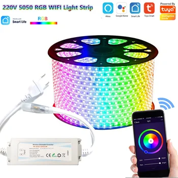 220V 230V Tuya Smart Life SMD5050 RGB CCT LED Strip Licht Wifi Voice Control Dimmer Tuin Verlichting voor Alexa Google Startpagina