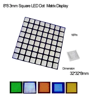 2PCS Full Color 3.0 Vierkante LED 8*8 Dot LED Matrix Common Anode,16Pin, R,G,B,Y,O,W Avalible,Snelle Levering