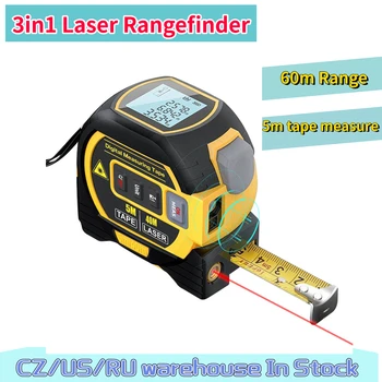 3 in 1 Laser Afstandsmeter 5m meetlint Heerser LCD-Scherm Laser Afstand Meter Apparaat voor het Meten van Oppervlakte Volume Landmeetkundige Meten