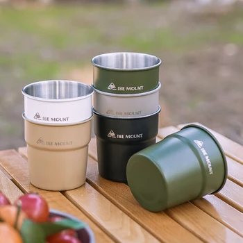 300ml Outdoor Camping Cup Draagbaar Roestvrij Staal Koffie Koffie Melk Mok Stapelbaar voor Reizen, Wandelen met de Rugzak