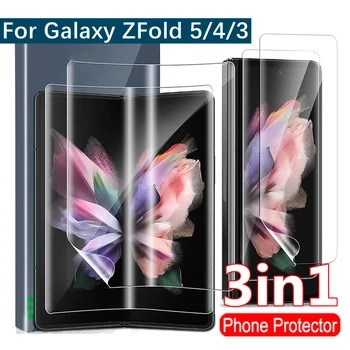 3in1 Voor de Samsung Galaxy Z-Vouw 5 4 5G Hydrogel Zachte HD Screen Protector Buiten Binnen de Beschermende Film Voor ZFold 3 ZFold5 ZFold4