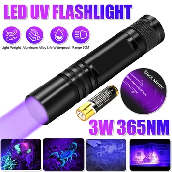 3W Mini UV Zaklamp BlackLight Handheld 365nm Ultraviolet Zaklamp UV-Lamp Urine van Huisdieren Bankbiljet Hars Uitharden van de Detector Door de AA Batterij