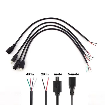 5 stuks 30cm DOE-Micro-USB 2.0-Plug Male Female jack Connector 4-Pins 2 Pins verlengkabel Draad van de voedingskabel Kosten Data-Overdracht