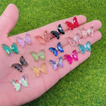 5pcs/Veel Kleurrijke Vlinder Armband Oorbel Accessoires Glanzende Kristal Glas Butterfly-Charm-Hangertje DIY Ketting Sieraden Maken