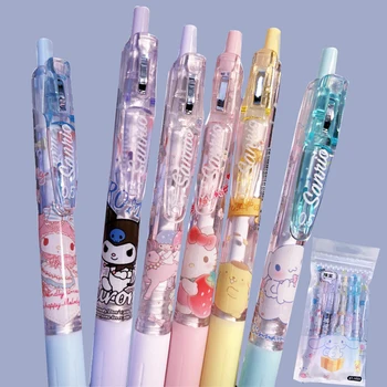 6Pcs Sanrioed Roller Bal Pen Kawaii Studenten Briefpapier Anime Mijn Melodie Hello Kitty 0,5 Mm Zwart Op Kwaliteit Schattige Kinderen Geschenken