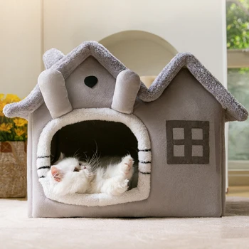Ademend Warme Pluche Pet-Bed Huis Afneembare Wasbare Zachte Kat Kussen Kennel voor Kleine Honden Katten dierbenodigdheden