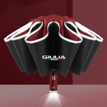 Automatische Auto Paraplu Met LED Zaklamp Reflecterende Streep Omgekeerde Paraplu Voor de Alfa Romeo Giulia Auto Accessoires