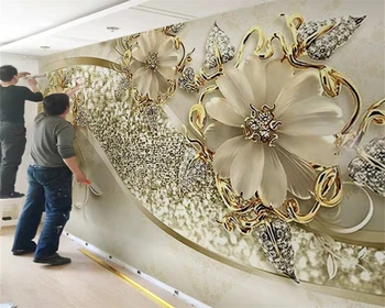 beibehang papier peint Aangepaste woonkamer lichte luxe, moderne verlichting gouden regel bloemen Nordic bank TV achtergrond