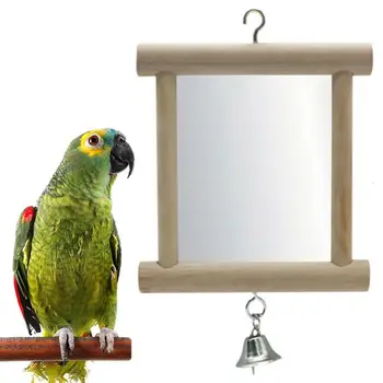 Bell Hout Opknoping Speelgoed Interactieve Spiegel Ornament Huisdier Vogel Papegaai in een Kooi Staan Baars Spelen Klassieke Ornamenten Met Een Bel-stijl Lo