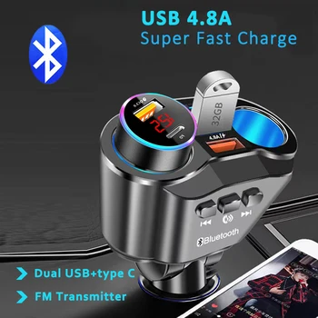Bluetooth FM-Zender-Auto-Oplader voor de sigarettenaansteker Splitter Adapter van de USB-C-telefoonladers met Spanning Display