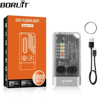 BORUiT V10 EDC Sleutelhanger Zaklamp Fluorescentie Mini Zaklamp Type-C Oplaadbare werklamp Met Magneet UV Camping Zak Lantaarn