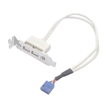Cablecc Typ EEN USB 2.0-Vrouwelijke Achterkant Moederbord 9-polige Kabel 30cm met een Low-profile 8cm Hoogte PCI Bracket Wit
