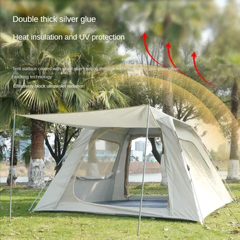 Camping Tent 3-4 5-8 Personen Cube One-Touch Tent Vissen Beige Blauw Camping Levert Automatische Lichtgewicht Dak Hexagonale
