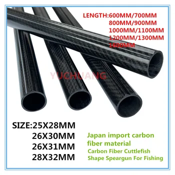 Carbon fiber inktvis Vorm buis 26mmx30mm 26mmx31mm 28mmx32mm Carbon Fiber onderwatervissers vat, speargun buis, railguns