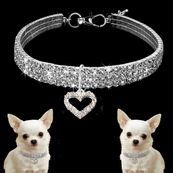 Crystal Verstelbaar Kat Honden Halsband Met Safety Gesp Van Glanzend Halsring Hart Vorm Hond Draagriem Universele Dierbenodigdheden Hete Verkoop