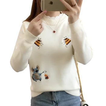 De Mode Nieuwe 2023 In De Herfst Vrouwen Trui Pullover Winter Tops Koreaanse Borduurwerk Little Bee Losse Warme Gebreide Truien Dames D2531