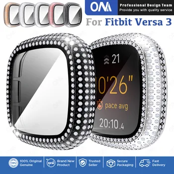 Diamond Case + Screen Protector voor Fitbit Versa3 Versa 3 / Zin Luxe beschermhoes Met Gehard Glas Smart Watch Shell