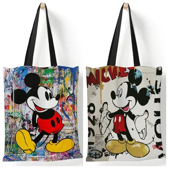 Disney Mickey Minnie dames schoudertas Fashion Cartoon Leuk Bedrukt Canvas Tote Bag Shopping Travel Grote Opslagcapaciteit