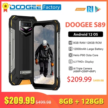 DOOGEE S89 12000mAh 33W Snel op te Laden Smartphone 8GB 128GB Android 12 Mobiele Telefoon 48MP Camera 6,3 Inch Mobiele telefoon