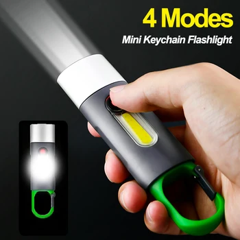 Draagbare Mini Sterke Licht van Zaklampen USB-Oplaadbare Sleutelhanger Werk Licht Outdoor Camping LED Zaklamp Waterdicht Fakkel Lamp
