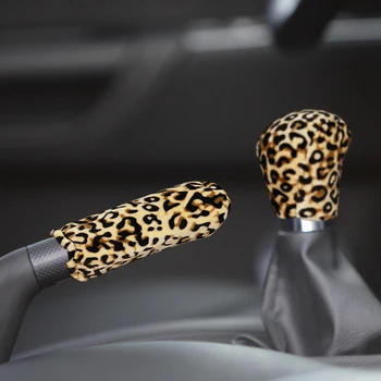 FORAUTO Auto Gear Shift Kragen 2 stuk/set Car-styling Universele Leopard Pluche Handrem Grip Anti-Slip Interieur Accessoires