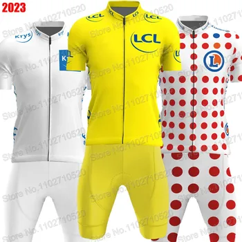Frankrijk-Tour fietsshirt 2023 TDF Mensen Green Yellow Polka Dot Korte Kleding, wielren Shirts Pak de Fiets Broek Ropa