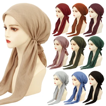 Geebro Vrouwen Stijlvol Pre-Gebonden Tulband Chemo Cap Moslim Hijab Innerlijke Cap Mutsen Motorkap Lange Staart Hoofddoek Hoed Headwrap Caps
