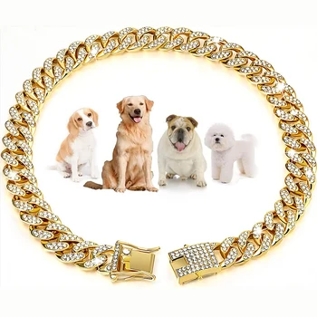 Gepersonaliseerde Halsbanden voor Kleine Middelgrote Grote Honden Kat Gouden Ketting met Diamant Cubaanse Kraag met Design Veilig Gesp Huisdier Ketting
