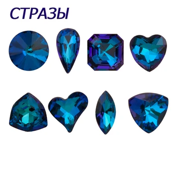 Hoge Kwaliteit Bermuda Blauw Nial Art Strass Mix Van Stijlen Wees Terug Crystal Nail Charmes Stenen Glanzende Glazen Nagel Decoratie