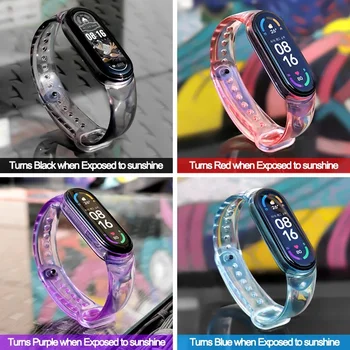 Horlogebandje voor de Xiaomi Mi Band 7 6 5 4 3 Polsbandje Transparant van Kleur te Veranderen Armband Pols Siliconen Bandjes Voor Mi-Band 6 5 band7