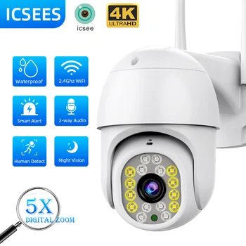 ICSee 8-MEGAPIXEL PTZ Camera Openlucht Waterdichte Draadloze Camera AI Menselijke Sporen 4K Ultra HD Security CCTV, IP Camera met 5X Digitale Zoom