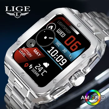 LIGE Nieuwe AMOLED HD-Scherm met een Horloge Voor Mannen Slim Horloge met Bluetooth Bellen Smartwatch Waterdichte Outdoor Sport Fitness AI Stem Assistan