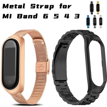 Metalen Riem voor Xiaomi Mi-Band 6 5 4 Armband Sport Armband voor Miband 6 5 4 3 Vervanging Ademend Riem voor Miband 6 5 4 3