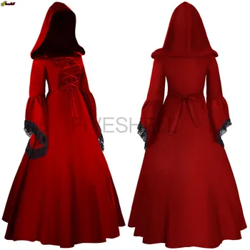 Middeleeuwse Retro Punk Gothic Hof Prinses Hoody Dress Royal Lady Bal Jurk Elegante Vampier, Duivel Victoriaans Kostuum Vestidos