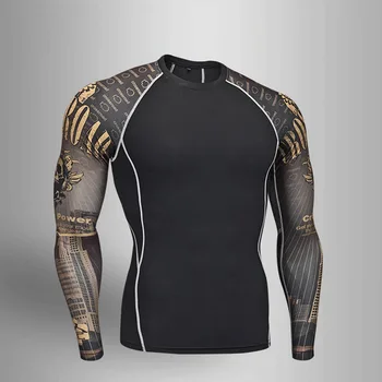 MMA Compressie Shirts voor heren Workout T-Shirts Lange Mouwen Snel Droog Fitness Top Sport Panty ' s Bodybuilding Training shirt