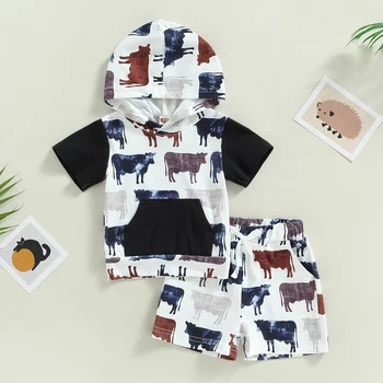 Mode Zomer Peuter Pasgeboren Baby Jongens Kleding Sets Vee Print Korte Mouw Patchwork Pocket Shirts Tops+Korte Broek Outfits