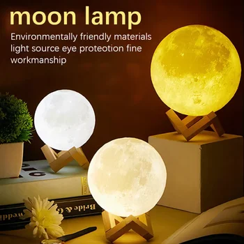 Moderne 3D-Moon Lamp 3Colors 7Colors Touch van de Nacht Lichte USB-Oplaadbare LED-Maan Licht voor de Decoratie van het Huis