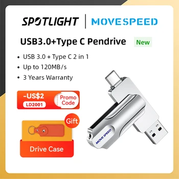 MOVESPEED 2-in-1 USB Type C Flash Drive ondersteunt OTG 64GB, 128GB ssd 256GB 512 GB USB 3.0-120MB/s Pen voor Macbook Telefoons Laptop PC