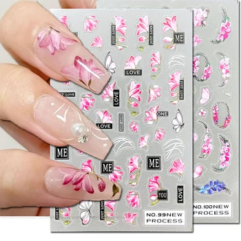 Nail Art Stickers Nieuwe Ultradunne Roze bloesems Narcissen Bloemen Terug Lijm Nail Stickers Decoratie Voor Nail Beauty Tips