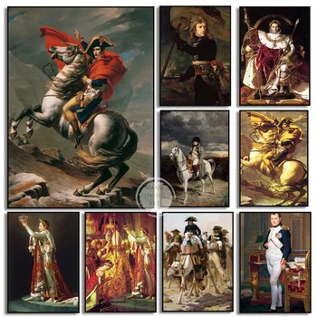 Napoleon Bonaparte Portret Oversteken van De Alpen Kroning van Napoleon I, Schilderij, Canvas, Poster Printen voor de Woonkamer Home Decor