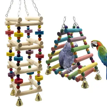 NIEUWE Parrot Opknoping Houten Regenboog Beklimmen van een Ladder Speelgoed Met Toeters Vogel Kooi-Accessoires Voor de Grote Kleine Vogels