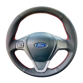 Non-Slip Kunstleer Vlecht Auto Stuurwiel Cover Wrap Voor Ford EcoSport Heeft Een Looptijd Tot 2014-2017 Fiesta 2008-2017 Auto Accessoires