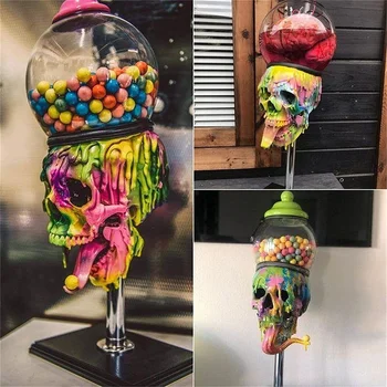 Onafhankelijke Tv-Station Schedel Bubble Gum Machine Standbeeld Hars Ambachten Decoratie Huis Tuin Tuin Studie Decoratie Candy Machine